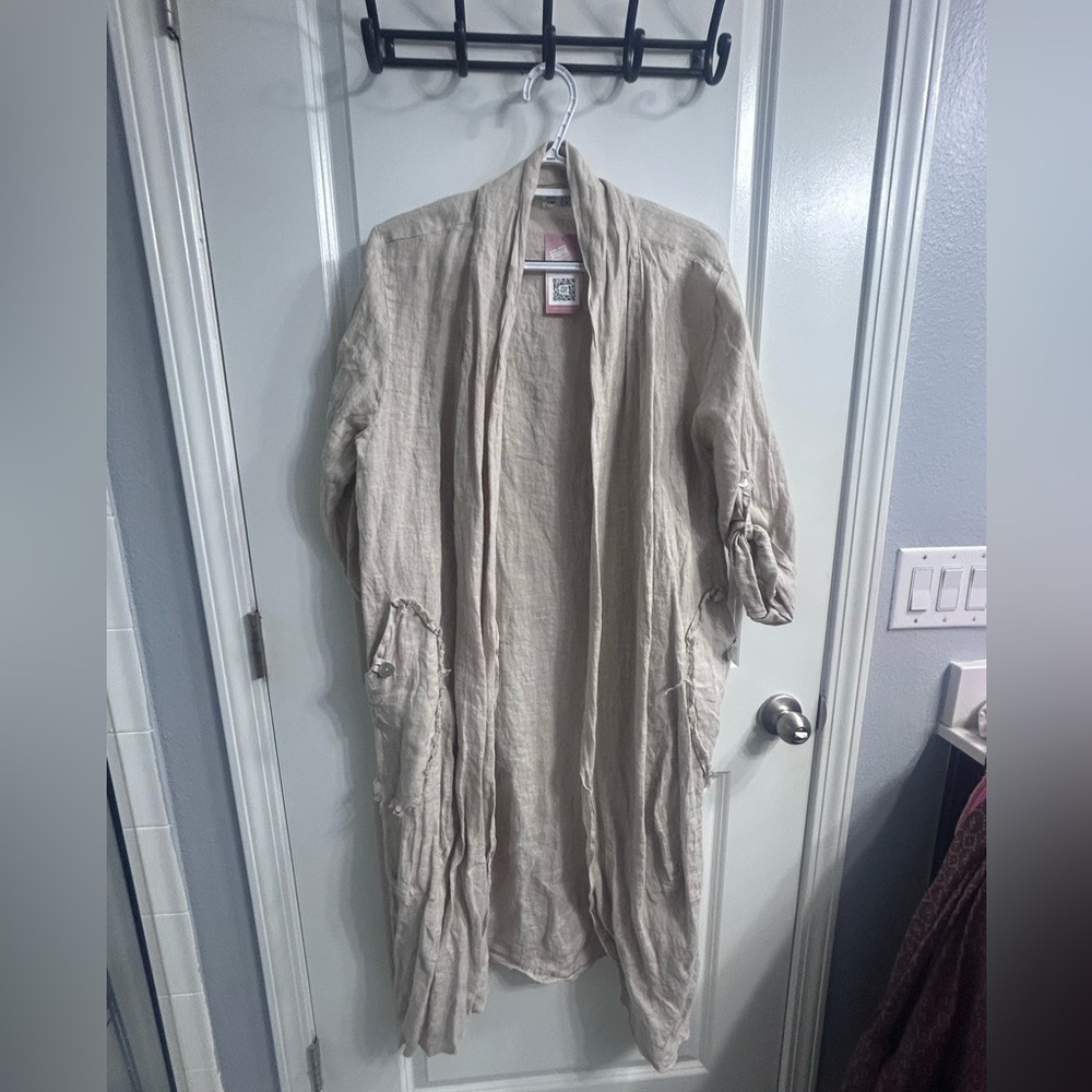 Beige Linen Duster Cardigan